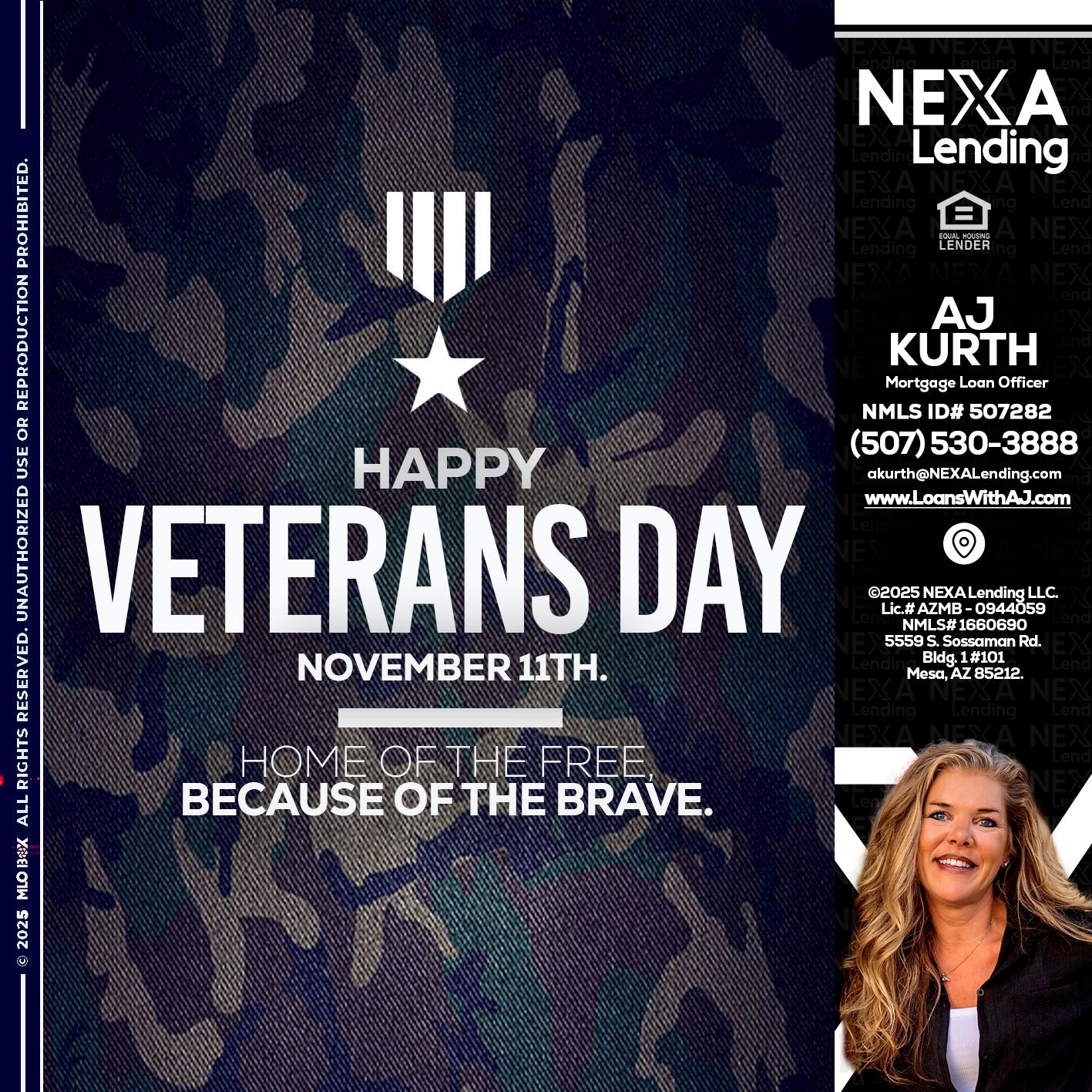 VETERANS DAY - Amy J Kurth -Loan Officer