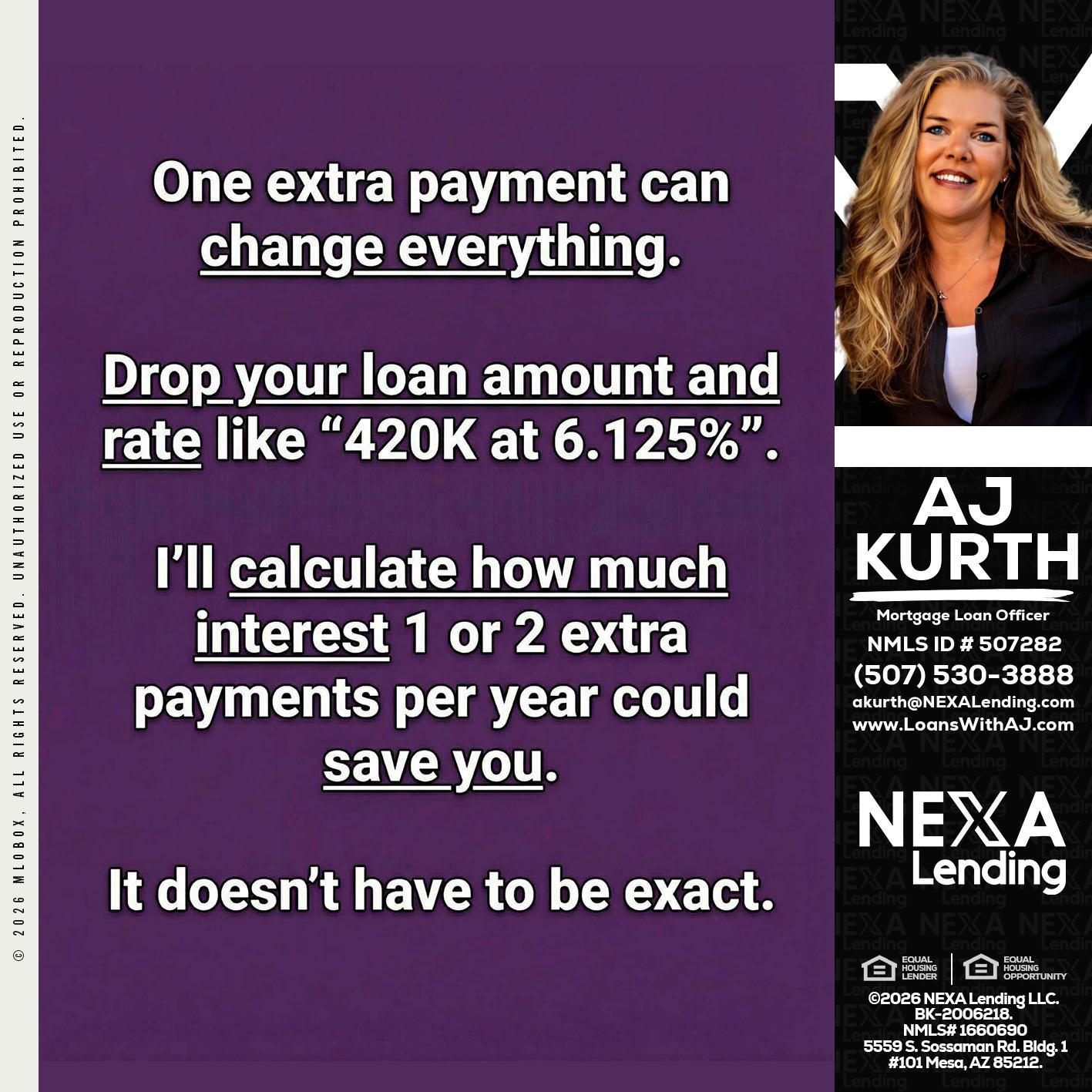 ONE EXTRA - Amy J Kurth -Loan Officer