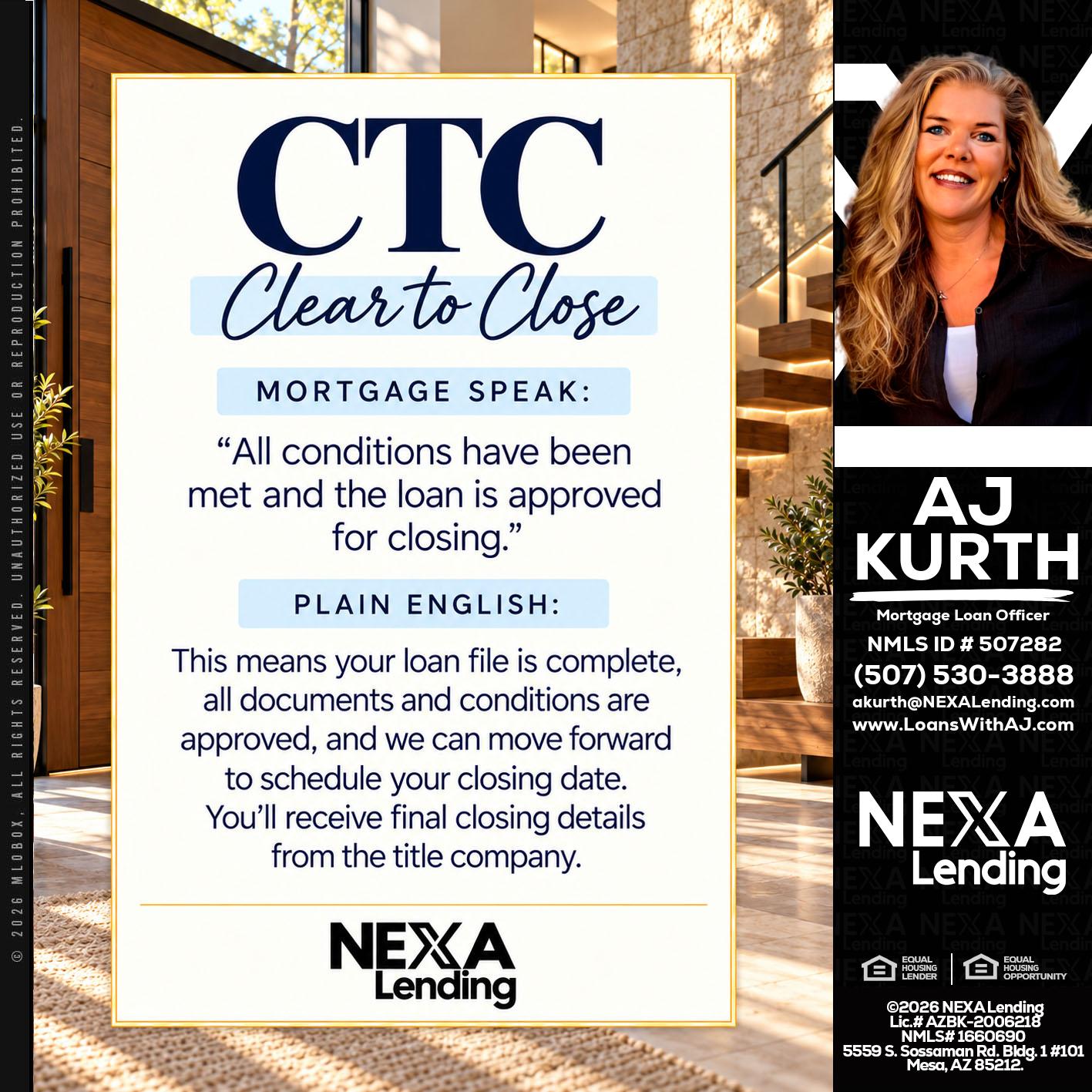CLEAR TO CLOSE - Amy J Kurth -Loan Officer